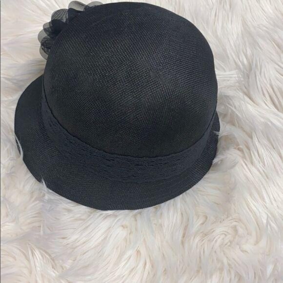 Black Gatsby Linen Hat Floral Detail - Picture 3 of 4